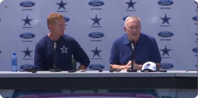COWBOYS CAMP COVERAGE - Dallas Cowboys opening press conference with Jason Garrett and Jerry Jones - 2014 NFL Training Camp Oxnard, California